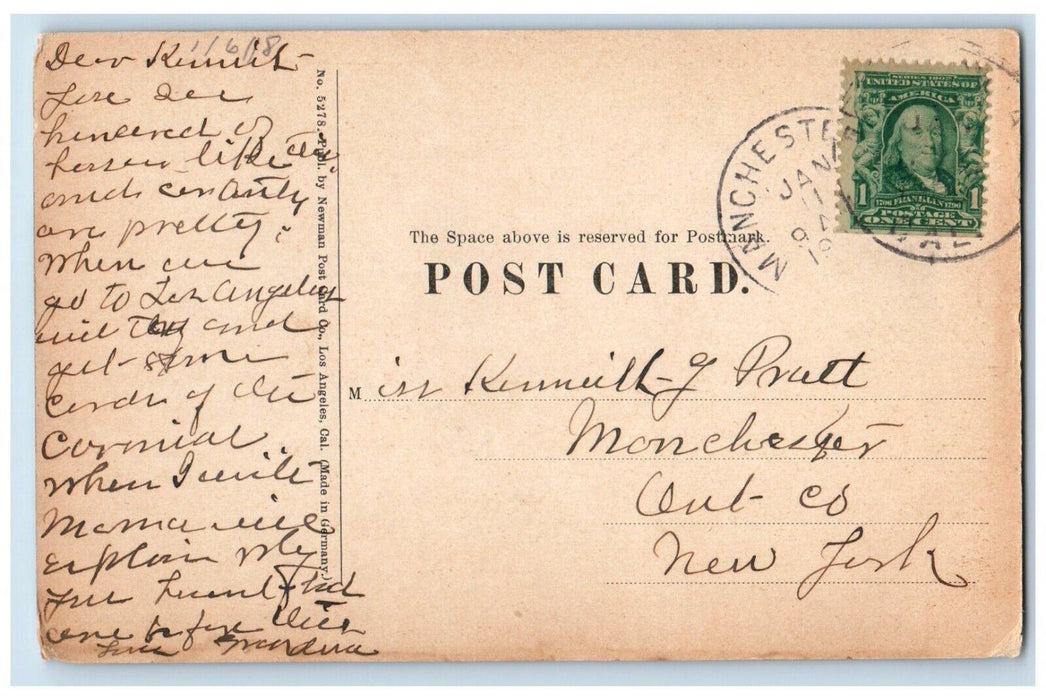 1918 Los Angeles California CA, Home Mission Style Flowers Entrance Postcard