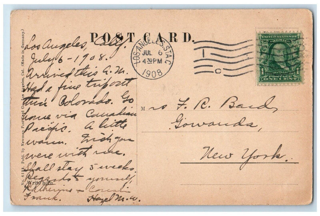 1908 Los Angeles California CA, Home Mission Style Residence Entrance Postcard