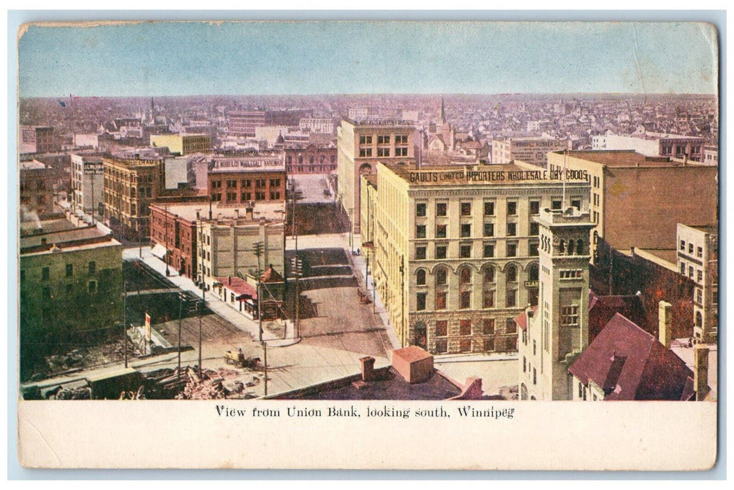 c1910 View from Union Bank Looking South Winnipeg Canada Antique Postcard