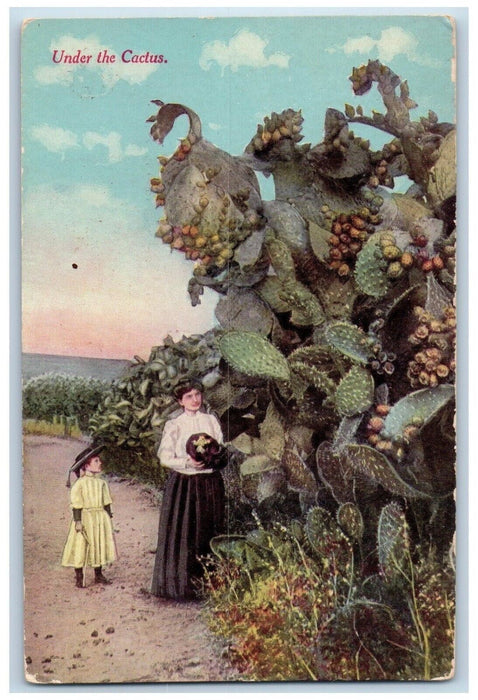 c1910's Mother And Child Under The Cactus Los Angeles California CA Postcard