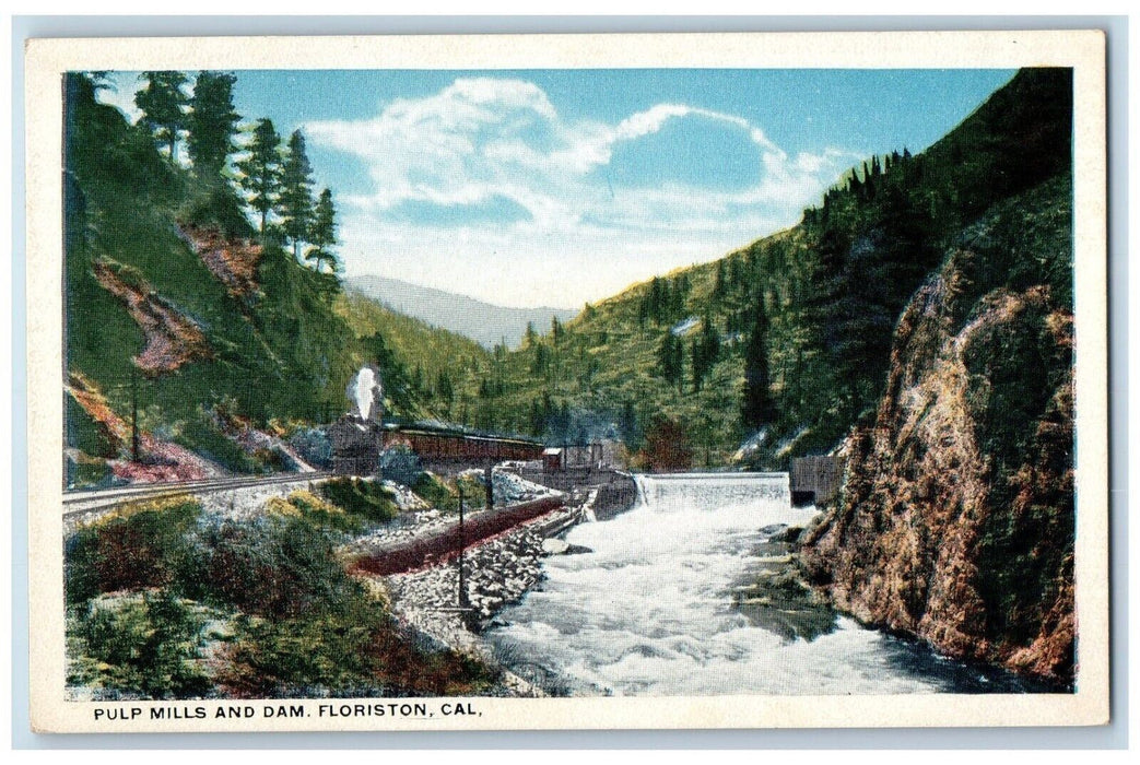 c1910's Pulp Mills And Dam Floriston California CA, Railroad Train Postcard