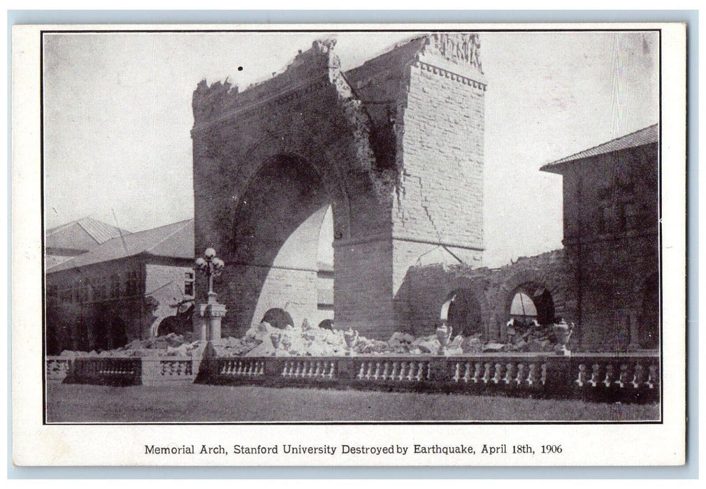 1906 Memorial Arch Stanford University Destroyed Earthquake California Postcard