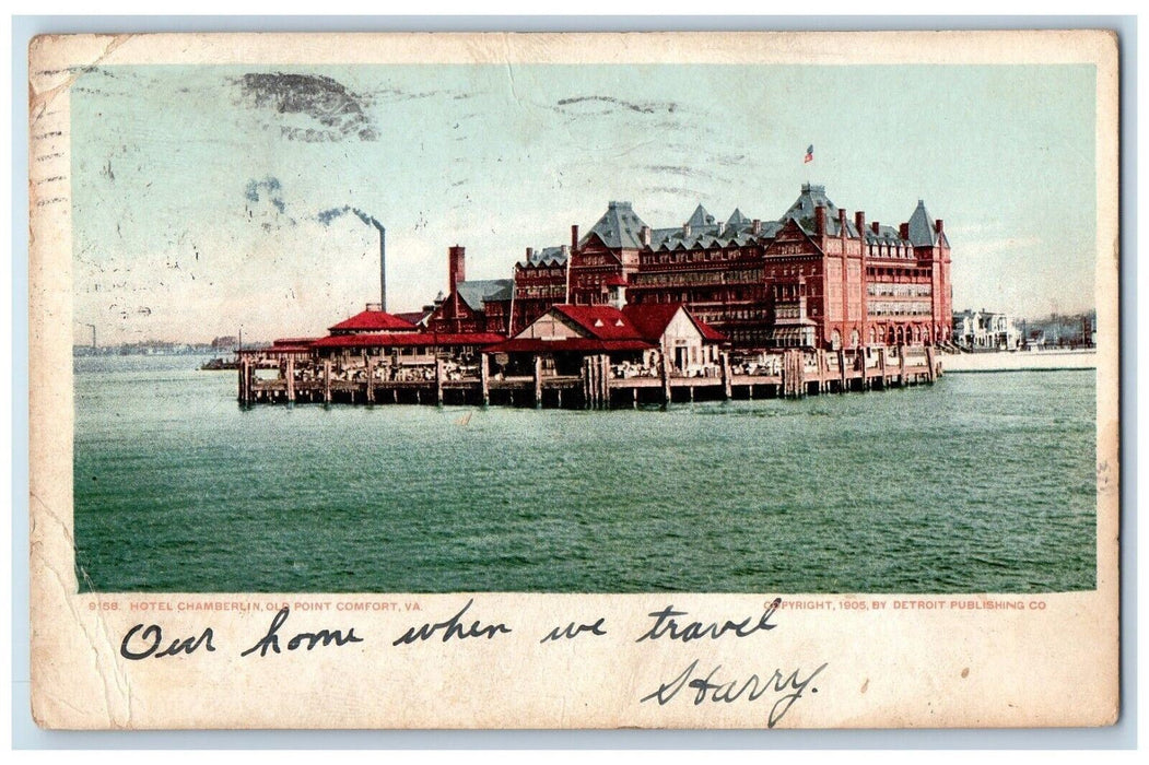 1906 Hotel Chamberlin Sea Pier Exterior Old Point Comfort Virginia VA Postcard