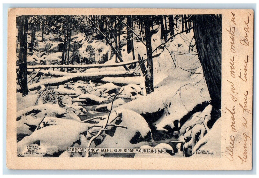 1906 Cascade Snow Scene River Trees Lake Blue Ridge Mountains Maryland Postcard