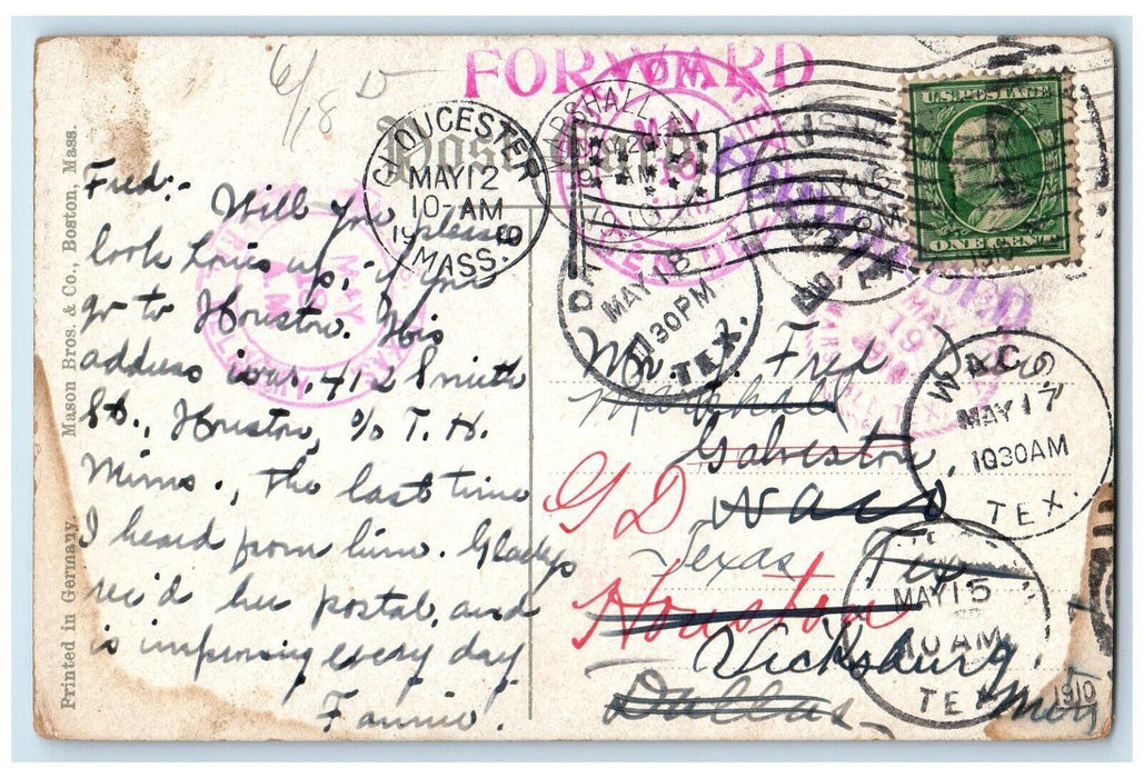 1910 Gloucester Mass High School Exterior Building Fence Massachusetts Postcard