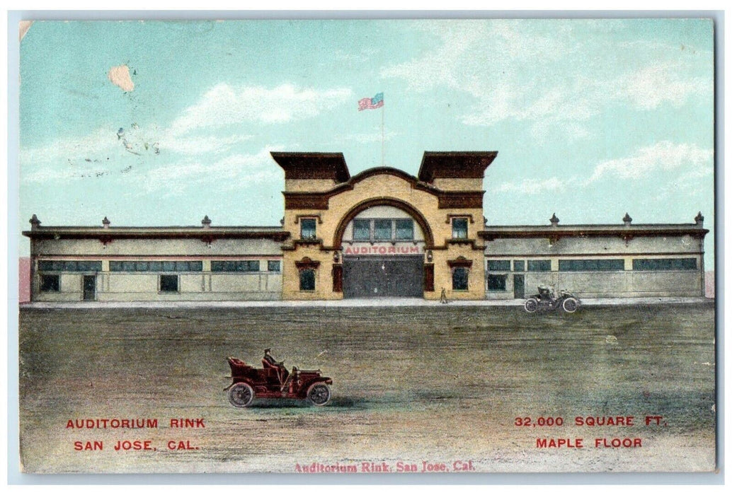 1908 View Of Auditorium Rink Cars San Jose California CA Posted Antique Postcard