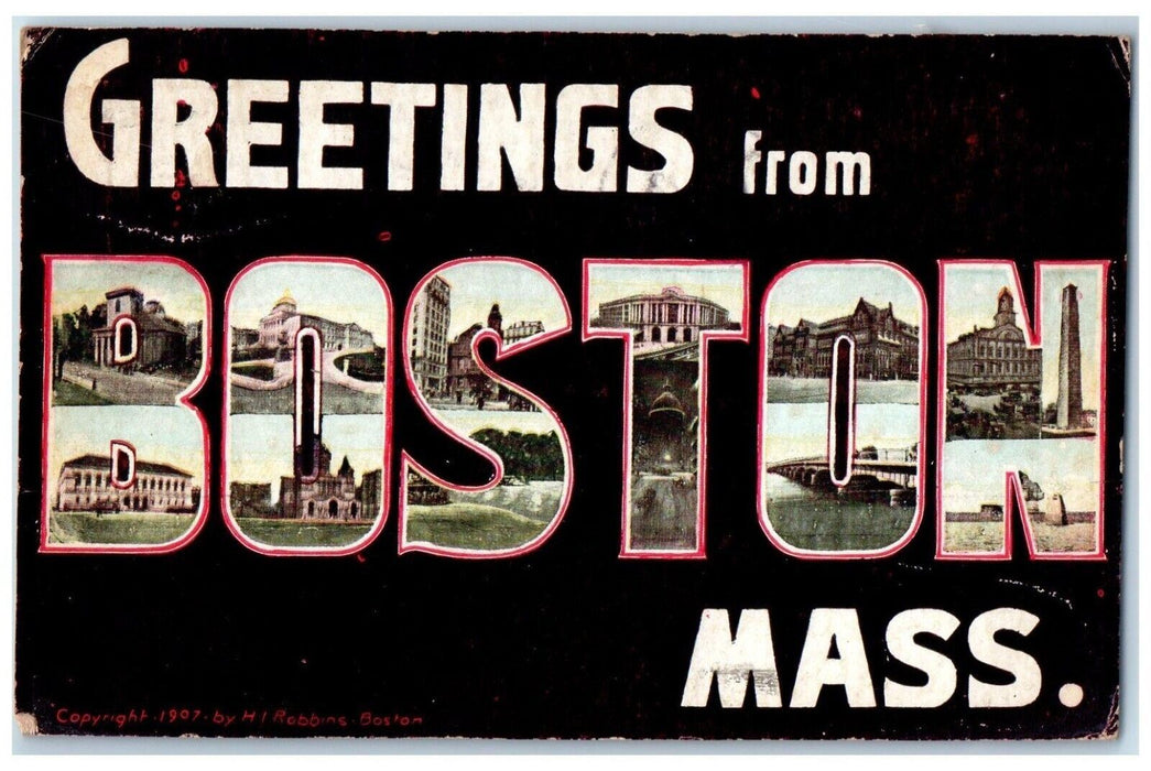 1909 Greetings From Boston Massachusetts MA Big Jumbo Letters Vintage Postcard