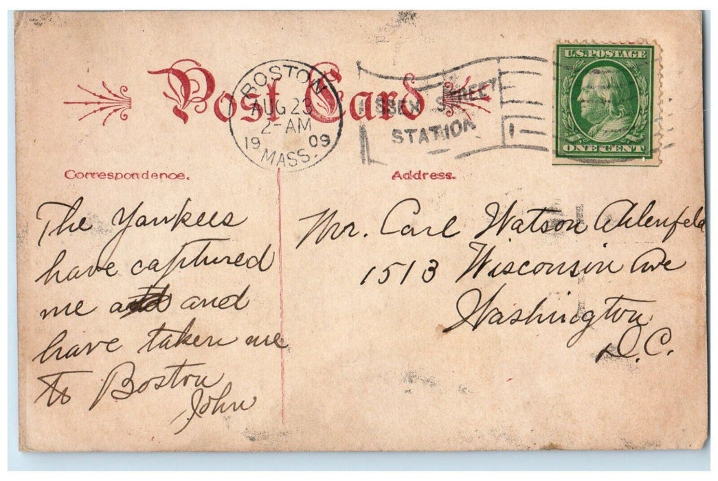1909 Greetings From Boston Massachusetts MA Big Jumbo Letters Vintage Postcard