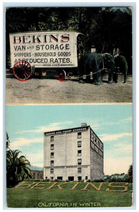 California In Winter Bekins Fire Proof Storage Vans & Storage Dual View Postcard