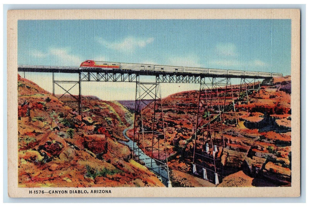 c1950's Train Locomotive Railroad Canyon Diablo Arizona AZ Fred Harvey Postcard