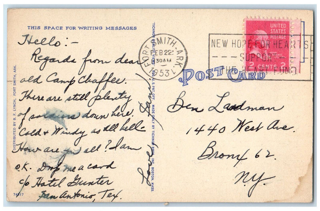 1953 Main Gate Camp Chaffee Arkansas AR Vintage Posted F. Lynch Postcard