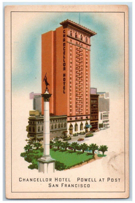 c1940 Chancellor Hotel Powell Post Building San Francisco California CA Postcard