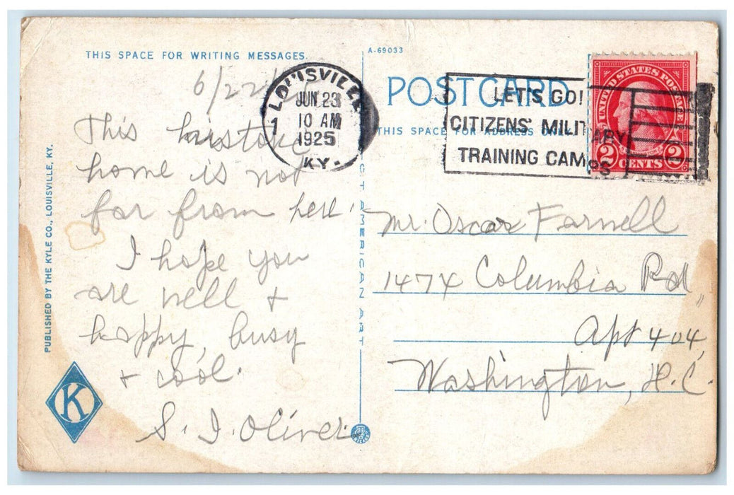 1925 My Old Kentucky Home Federal Hill Bardstown Kentucky KY Postcard
