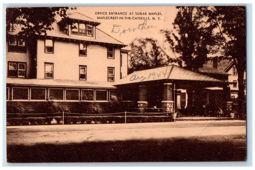 1944 Office Entrance at Sugar Maples Maplecrest In The Catskills NY Postcard
