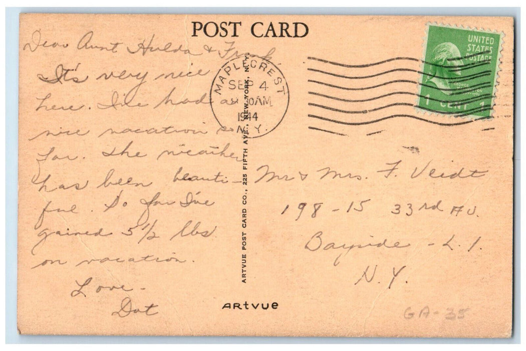 1944 Office Entrance at Sugar Maples Maplecrest In The Catskills NY Postcard