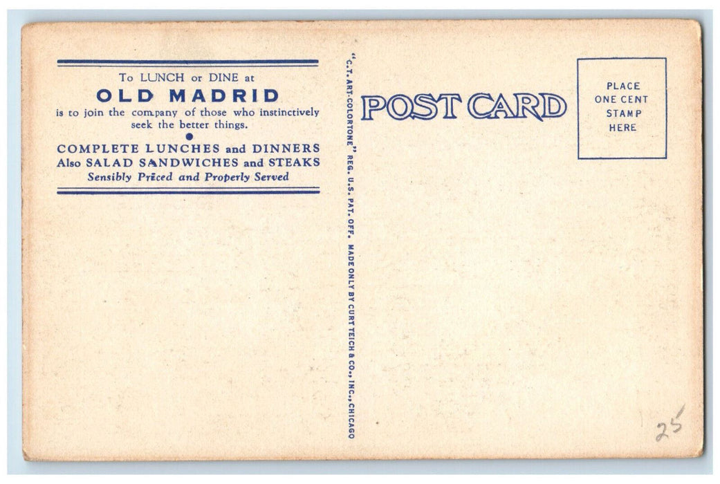 c1940's Beautiful Restful Old Madrid Dining Room Detroit Michigan MI Postcard