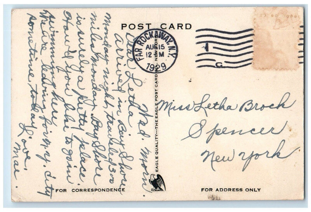 1929 Scene On Bay Shore Swimming Pool Bay Shore L. I. New York NY Postcard