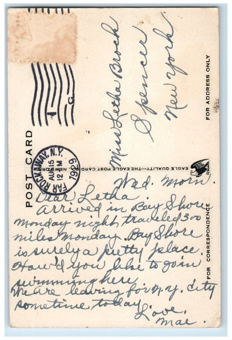1929 Scene On Bay Shore Swimming Pool Bay Shore L. I. New York NY Postcard
