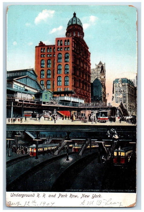 c1905 Underground R. R. Railroad And Park Row New York NY Antique Postcard