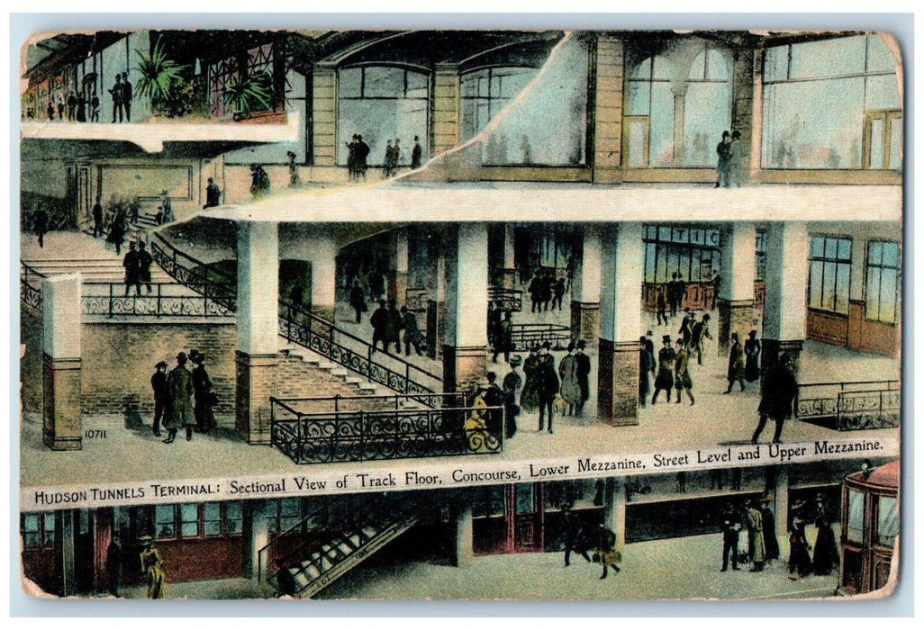 Hudson Tunnels Terminal View Of Track Floor Concourse Lower Mezzanine Postcard