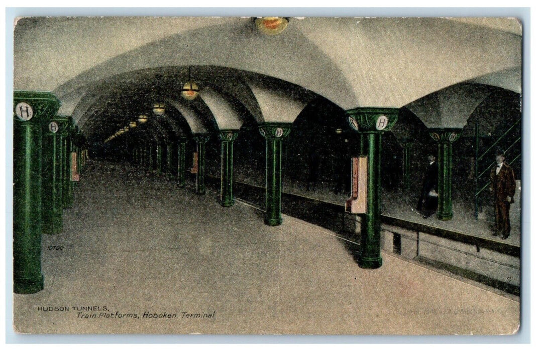 1913 Hudson Tunnels Train Platforms Hoboken Terminal MacDougall NY Postcard