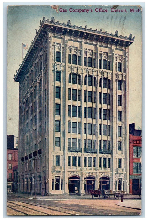 1910 Gas Company's Office Detroit Michigan MI Posted Antique Postcard