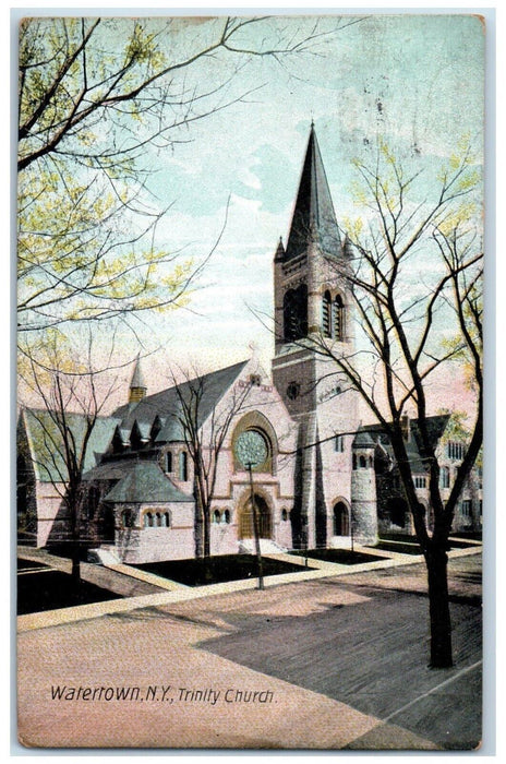 1908 Trinity Church Chapel Exterior Street Road Watertown New York NY Postcard