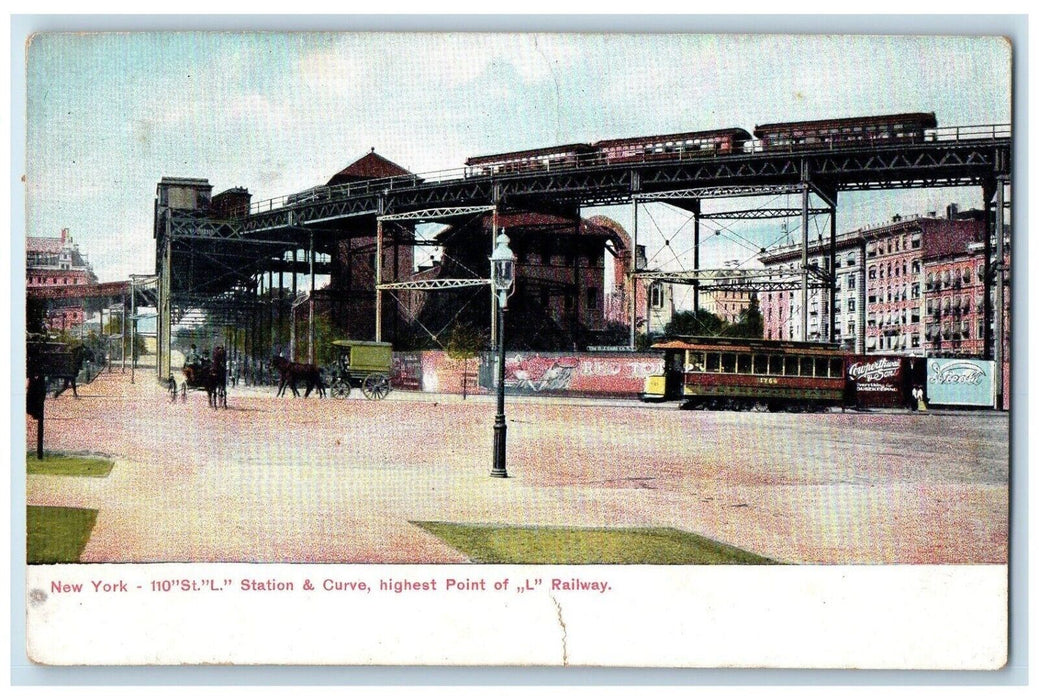 c1910's New York NY, Station & Curve Highest Point Of L Railway Antique Postcard
