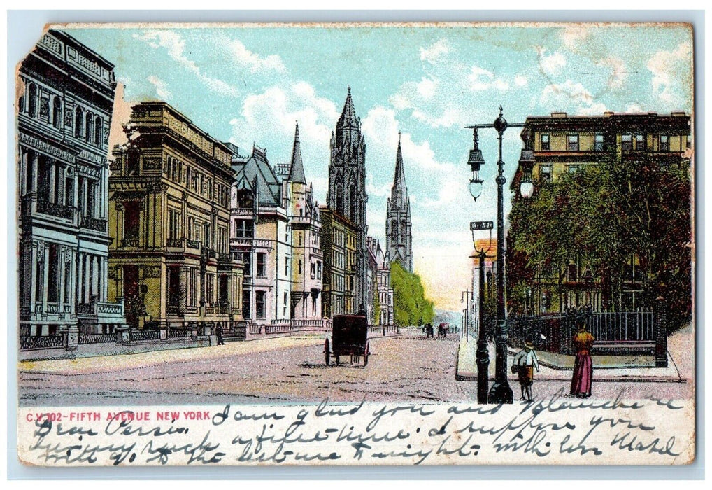 c1905 View Of Fifth Avenue Car Buildings New York NY Posted Antique Postcard
