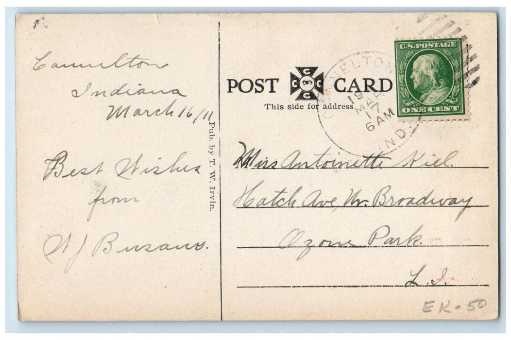 1911 Perry County Court House Cannelton Indiana IN Antique Posted Postcard
