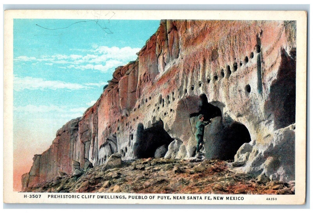 c1920 Prehistoric Cliff Dwellings Pueblo Puye Near Santa Few New Mexico Postcard
