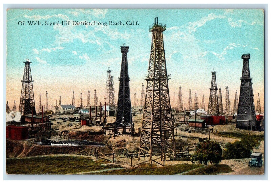 1923 Oil Wells Signal Hill District Long Beach Los Angeles California Postcard