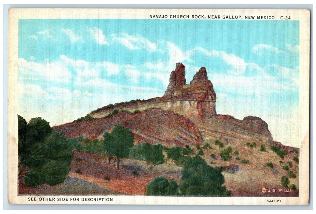 c1940 Navajo Church Rock Formation Mammoth Gem Near Gallup New Mexico Postcard