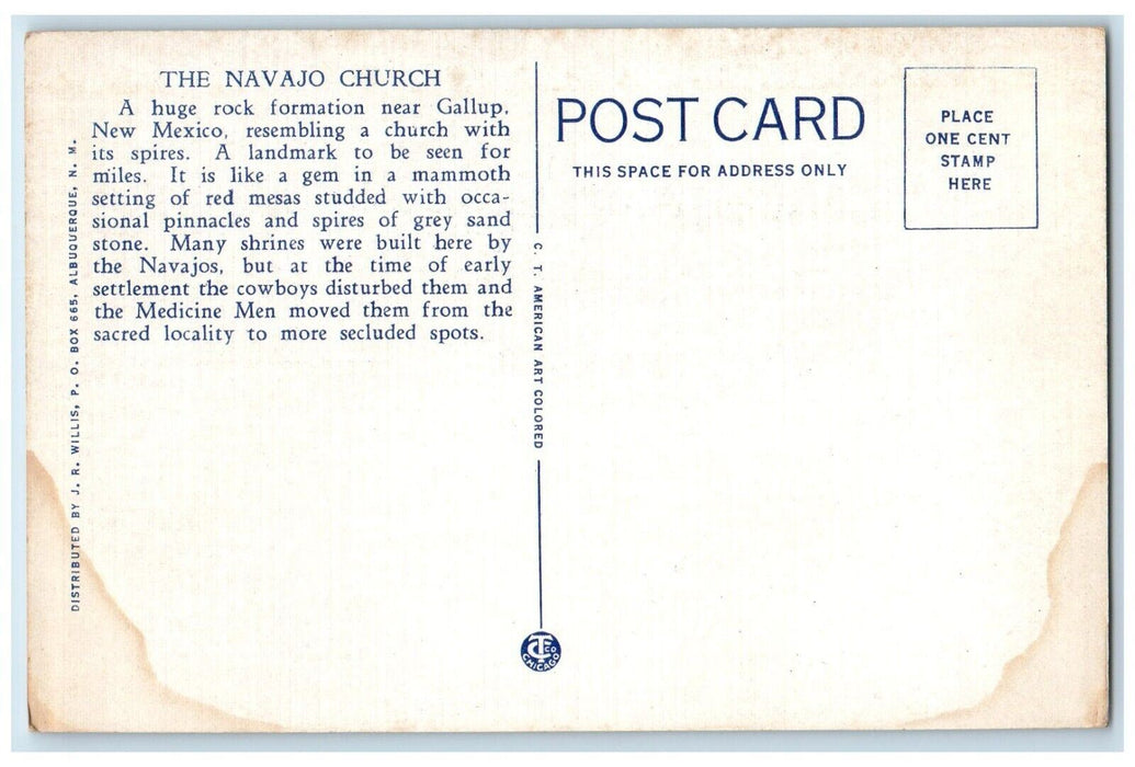 c1940 Navajo Church Rock Formation Mammoth Gem Near Gallup New Mexico Postcard