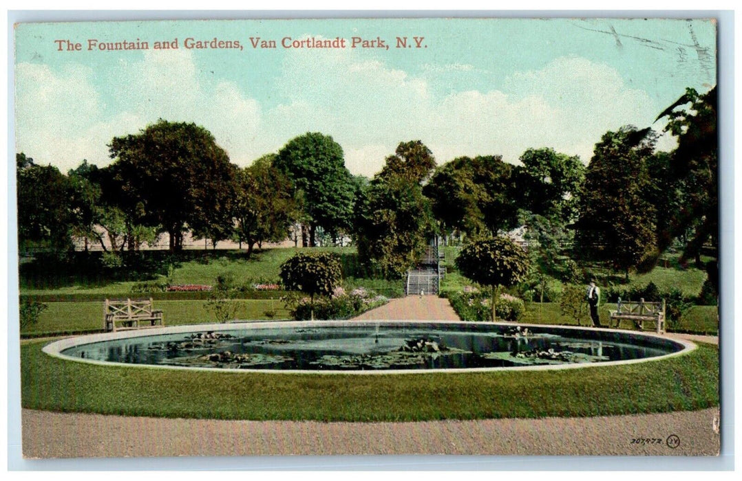 1910 The Fountain And Gardens Van Cortlandt Park New York NY Antique Postcard