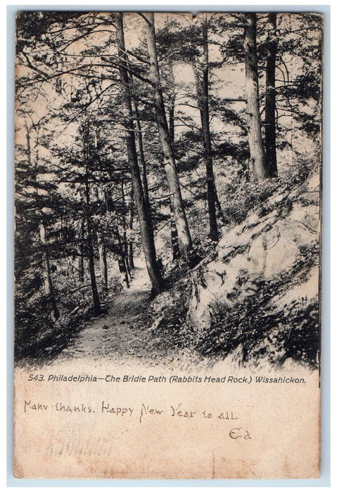 1906 The Bridle Path (Rabbits Head Rock) Wissahickon Philadelphia PA Postcard