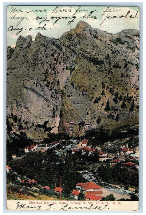 1907 Air View Looking Northwest C & So. Railroad Eldorado Springs CO Postcard