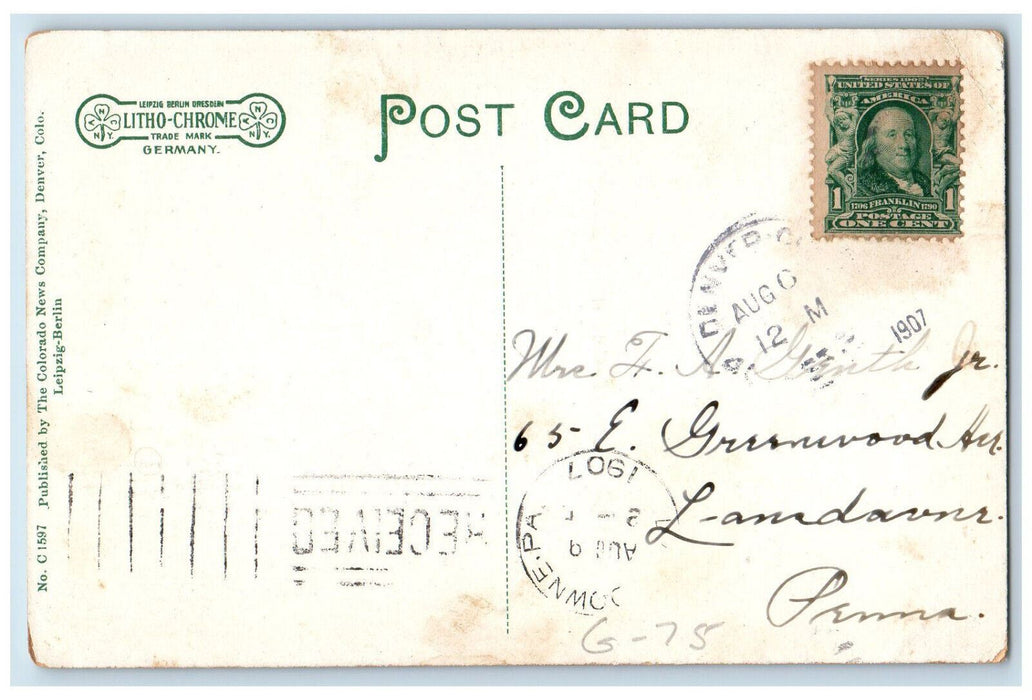 1907 Air View Looking Northwest C & So. Railroad Eldorado Springs CO Postcard