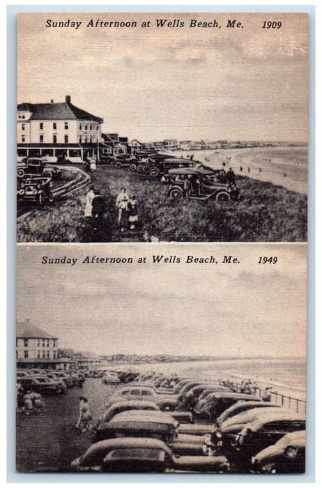 c1950's Sunday Afternoon The Marquerite Hotel Wells Beach ME Multiview Postcard