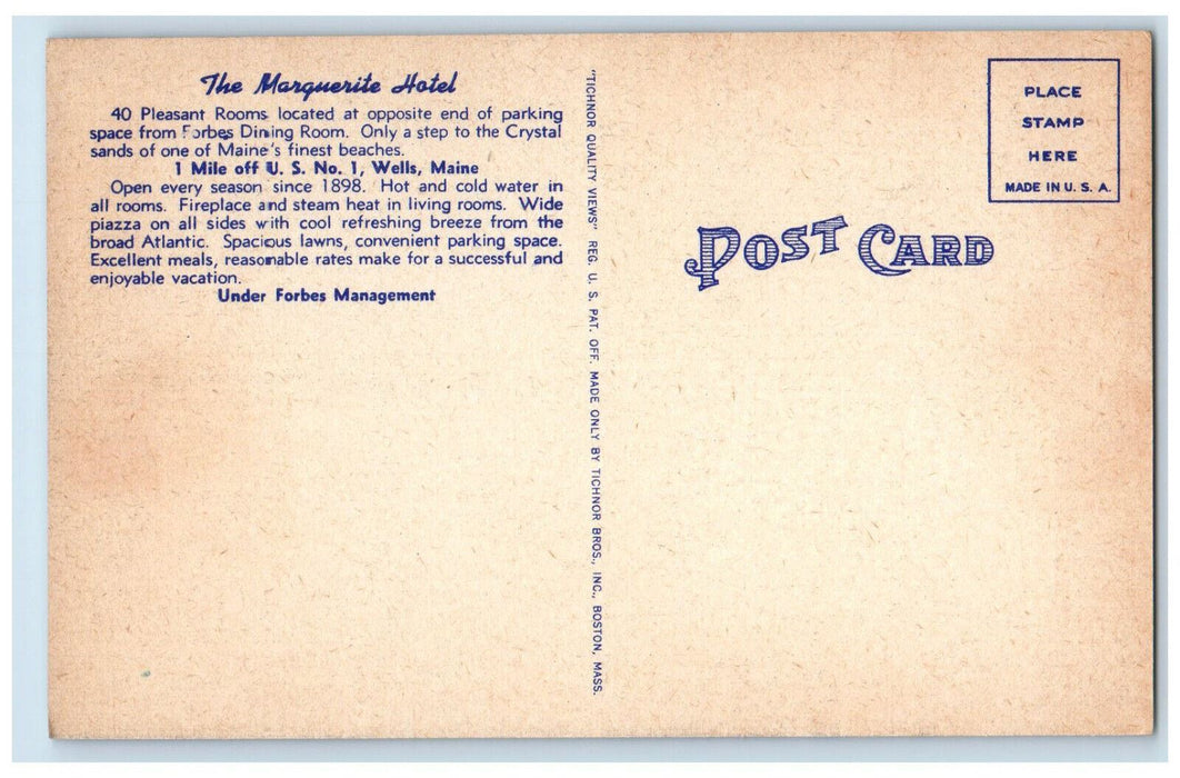 c1950's Sunday Afternoon The Marquerite Hotel Wells Beach ME Multiview Postcard