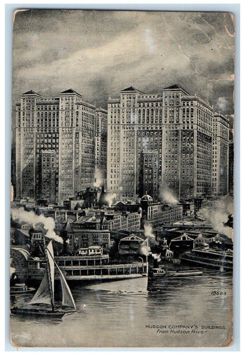 1908 Hudson's Company's Building From Hudson River New York NY Antique Postcard