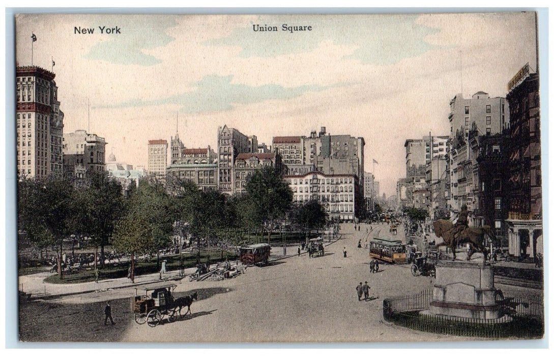 c1910's Union Square Trolley Buildings New York NY Unposted Antique Postcard