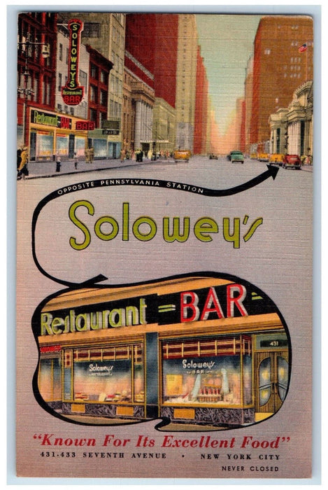 c1940's Solowey's Seventh Avenue New York City New York NY Multiview Postcard