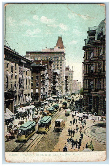 1909 Broadway North From Anu Street Trolley Cars New York NY Antique Postcard