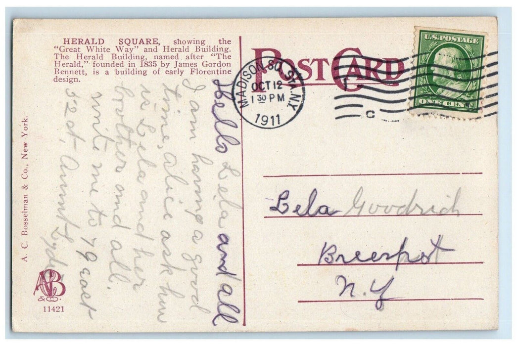 1911 Herald Square The Lee Co. NY Trolley Stores Buildings New York NY Postcard