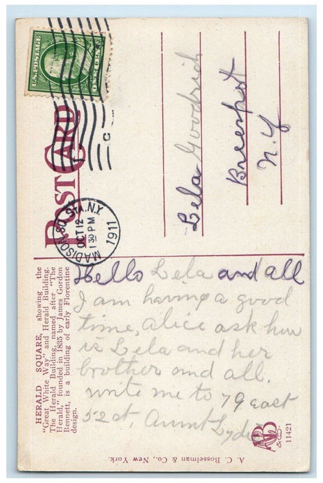 1911 Herald Square The Lee Co. NY Trolley Stores Buildings New York NY Postcard