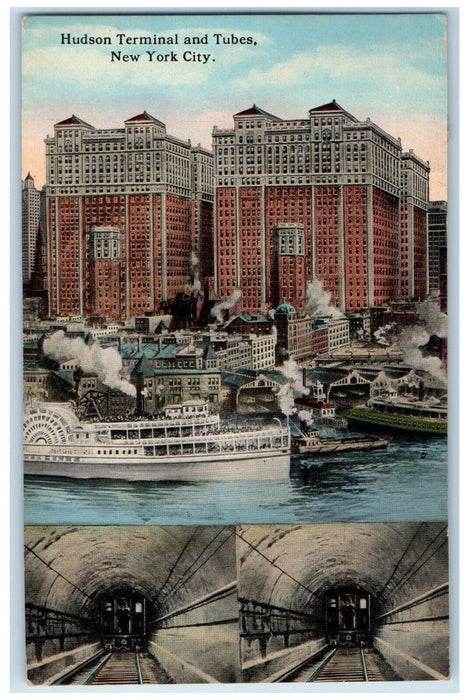 1916 Hudson Terminal And Tubes New York City NY, Multiview Tunnel Train Postcard