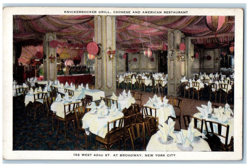 c1910's Knickerbocker Grill Chinese And American Restaurant Broadway NY Postcard
