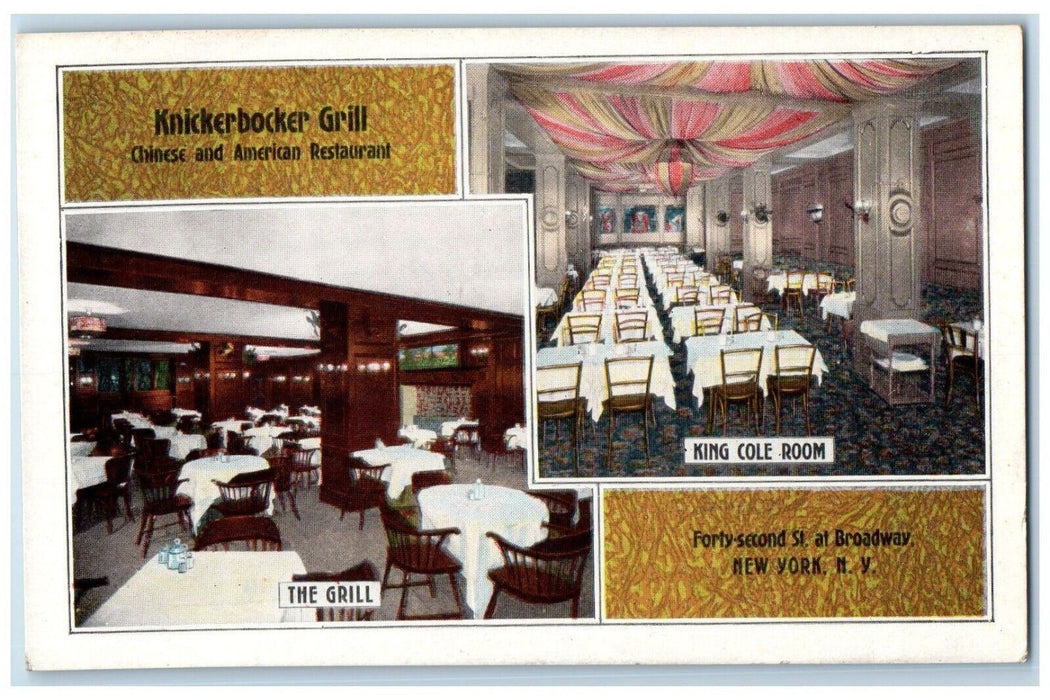 Knickerbocker Grill Chinese American Restaurant Broadway NY Multiview Postcard