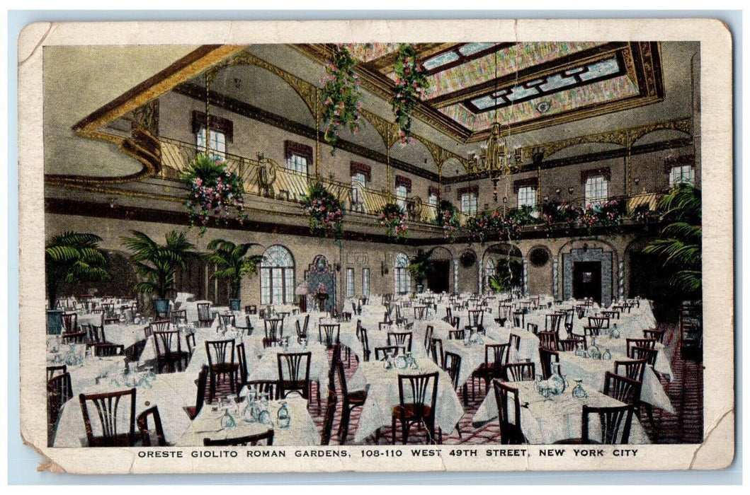 Oreste Giolito Roman Gardens Dining Room New York City NY Antique Postcard